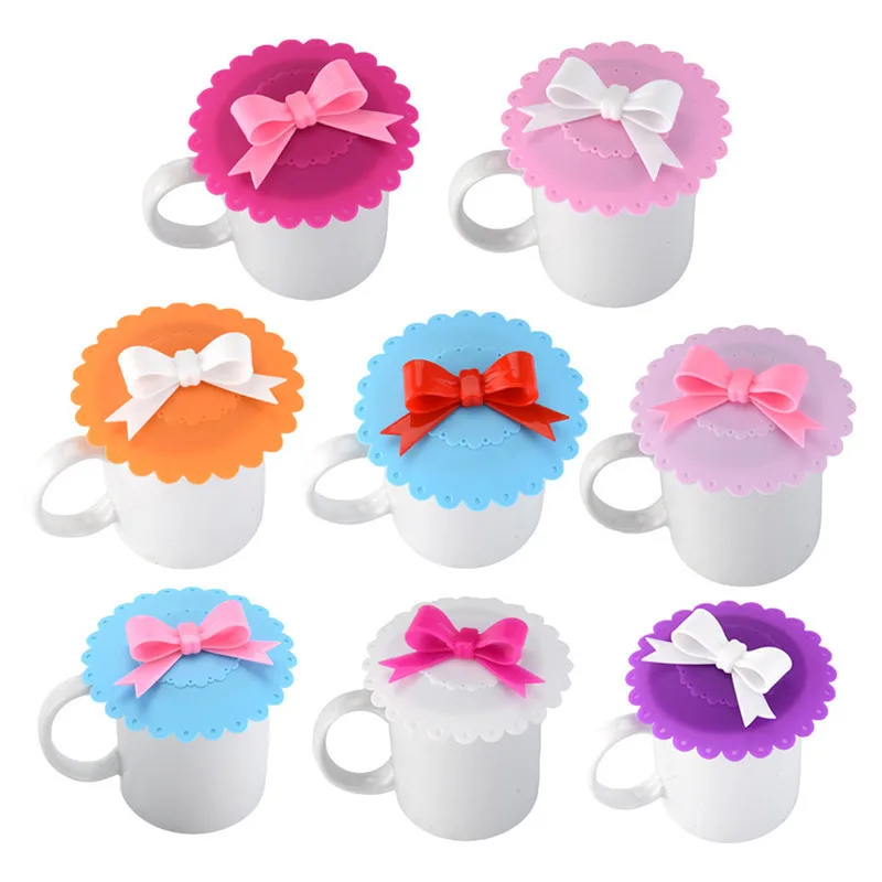

Cute Reusable Cup Lid with Bowknot Silicone Anti-dust Bowl Cover Thermal Insulation Cup Seals Glass Mugs Cover Drinkware parts