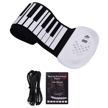 

61 Keys MIDI Roll Up Piano Electronic Silicone Keyboard Built-In Stereo Speaker 1200MA Battery Support Record Sustain Functions,