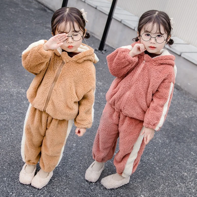 CROAL CHERIE Fashion Fleece Kids Boys Girls Clothes Sets Autumn Winter Baby Clothes Children's Clothing Sets Velvet Coat + Pants (7)