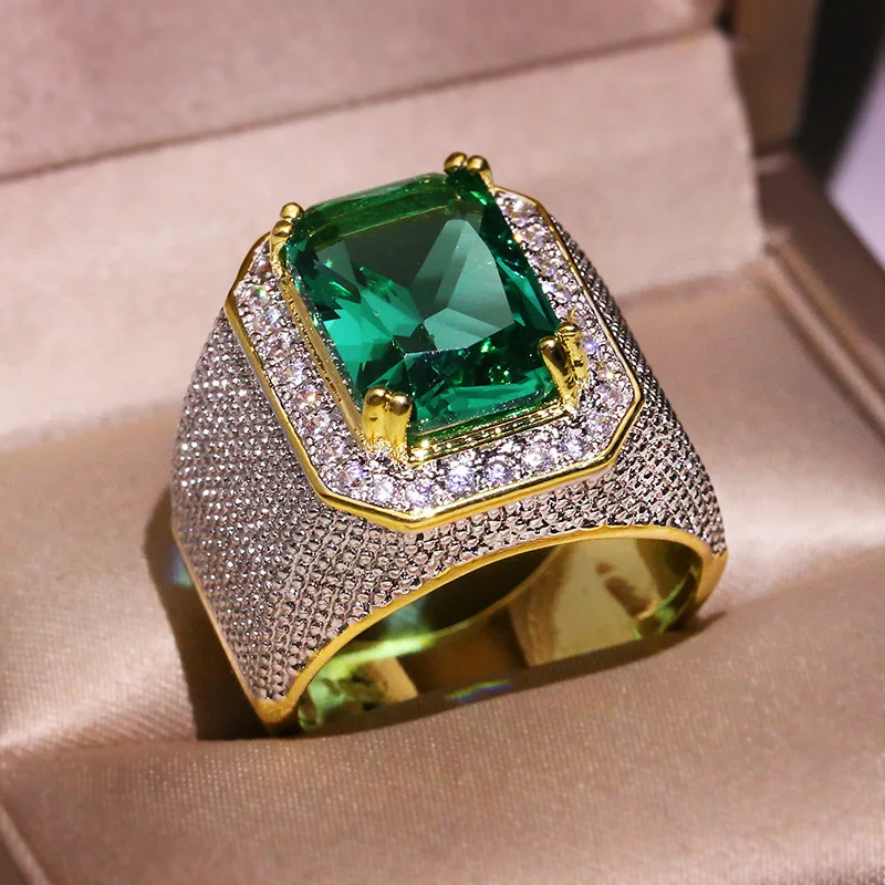 Men's 14k Gold Plated 925 Sterling Silver Nugget Ring With Real Iced Moissanite Stone
