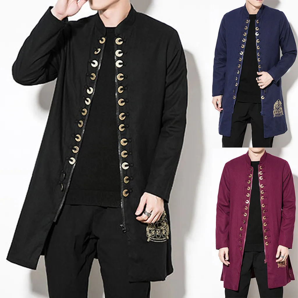

Men's Autumn Solid Color Money Decorative Zipper Long Cardigan Coat cardigan Casual Casual Jackets Clothes Coat coatsampjacket