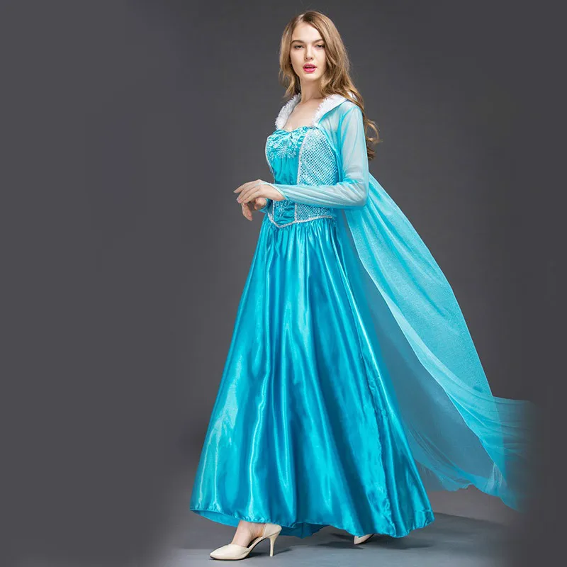 

2019 New Halloween Dress for Ice Ace Princess Dress Adult Cosplay Costume Snow White Cinderella Costume Casual Solid Club Dress