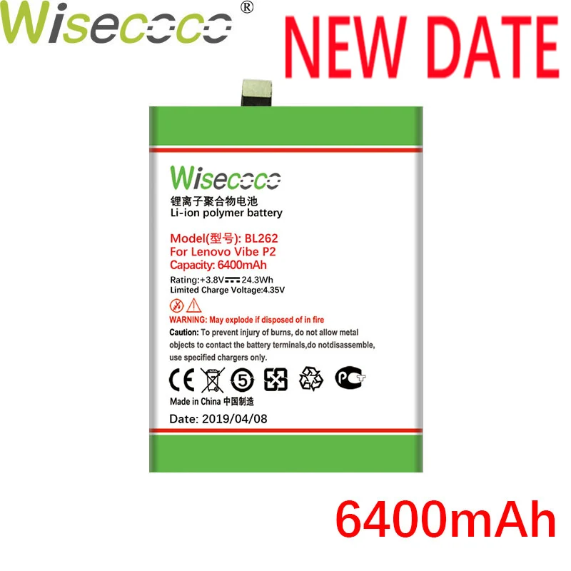 WISECOCO 6400 мАч BL262 батарея для lenovo Vibe P2 P2C72 P2A42 мобильный телефон новейшее производство батарея