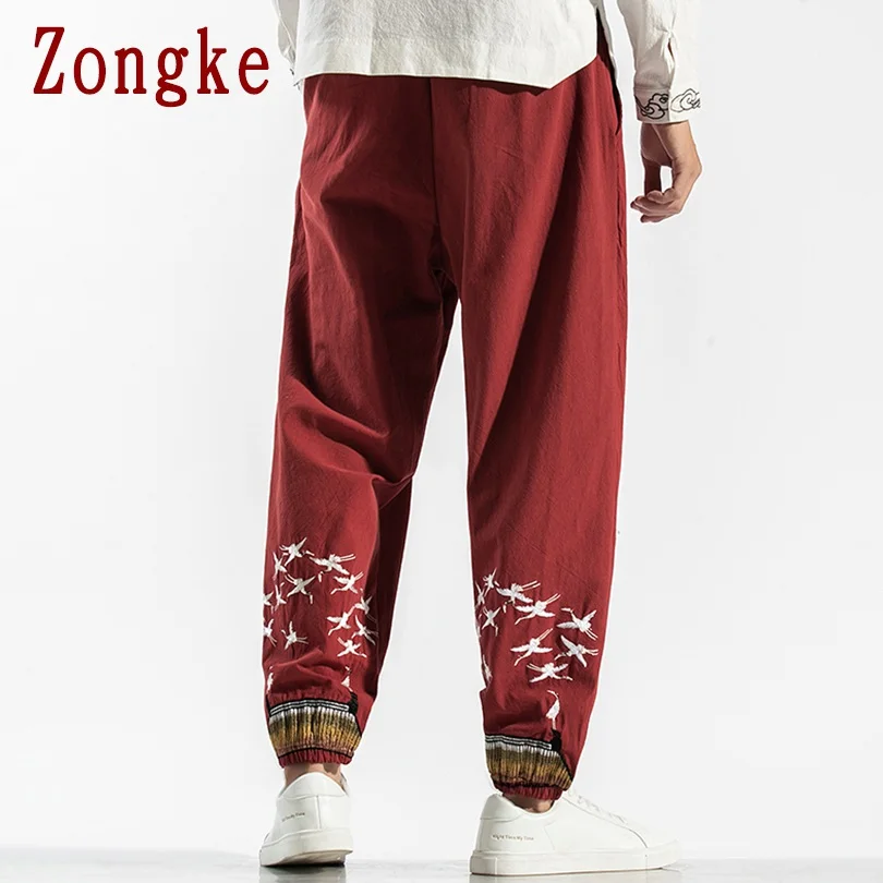 Zongke Crane брюки с вышивкой, мужские брюки для бега, мужские брюки, уличная одежда, спортивные штаны, шаровары, мужские брюки, 5XL, осень
