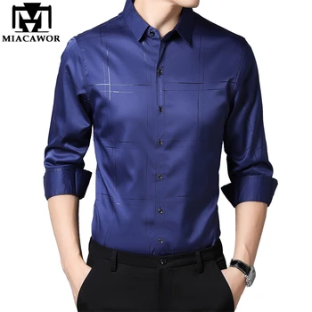 

MIACAWOR Spring Long Sleeve Dress Shirts Men Fashion Casual Plaid Shirt Men Slim Fit Chemise Homme Mens Clothing C636