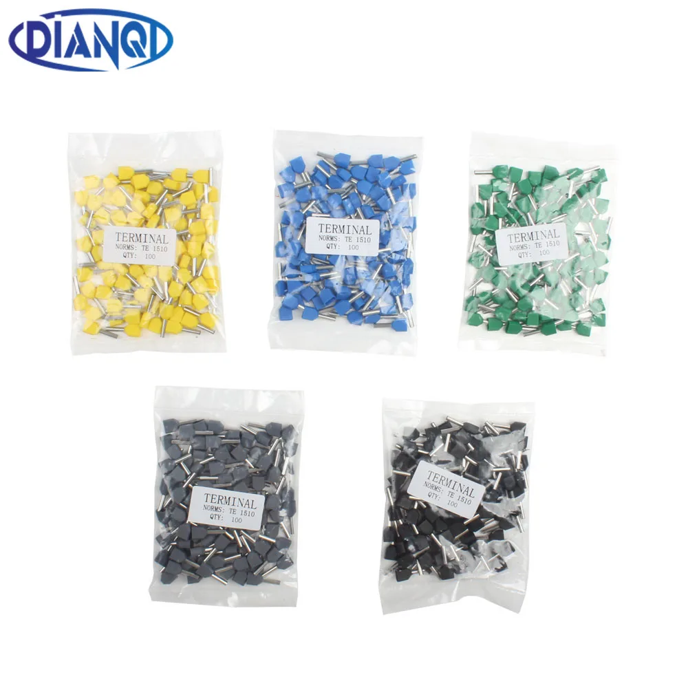 

DIANQI TE1510 Two Pre-insulated Pipe-shaped End Cold pressed terminals/Cable Connector/Wire Connector 100PCS/Pack
