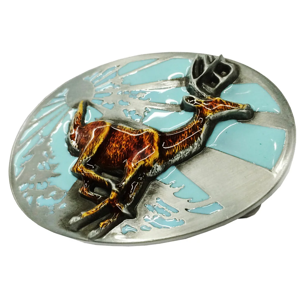 Vintage Western Belt Buckle Enameled Deer Rodeo Animal Jeder Mens Business