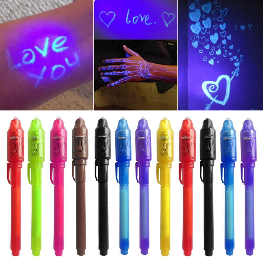 Bolígrafo de tinta Invisible, bolígrafo luminoso con protección UV para dibujar, actividades divertidas, Fiesta infantil, regalo de los estudiantes, escuela, 2 en 1