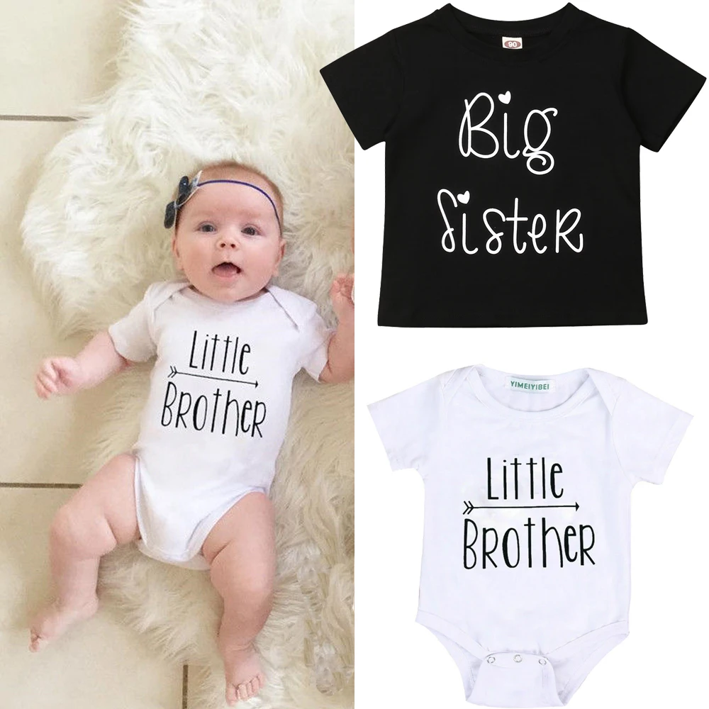 1PCS Family Matching Baby Little Sister Short Sleeve Letters Rompers Bodysuit Big Brother Cotton T-shirt Tops Kids Boys Clothing