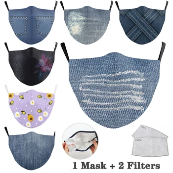 

Adjustable Mouth Mask PM2.5 Unisex Jeans Print Mask Fashion Filter Washable Fabric Mask Reusable Anti-dust Mouth Mask Masque