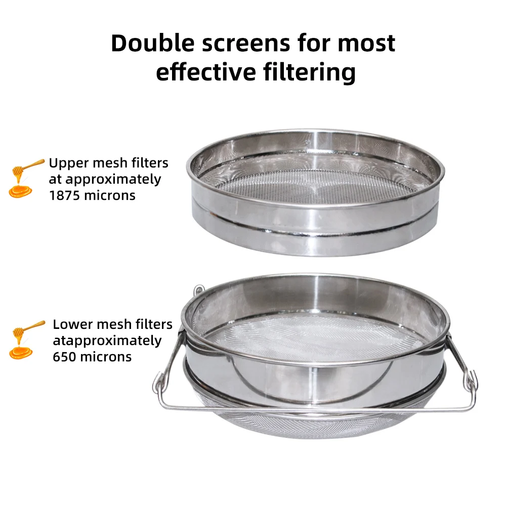 80/100 Mesh Stainless Steel Honey Strainer Filter Ultra-fine Double Screen  Sieve Honey Filter Mesh Net Beekeeping Equipment Tool