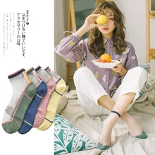 Весенние и летние новые женские ультра тонкие хлопковые носки с карточками, шелковые носки, корейская мода, контрастные Прозрачные шелковые женские носки