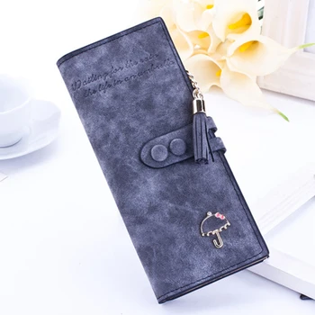 

Fashion Women's Umbrella Wallet Solid Color Frosted Buckle Coin Purse Ladies Long Hand Wallet Large Capacity Mobile Phone Bags