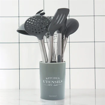 

Gray Silicone Kitchen Set 8/9pcs Kitchen Utensils Set Stainless Steel Handle Non-stick Pan Spatula Cooking Utensils Kitchenware