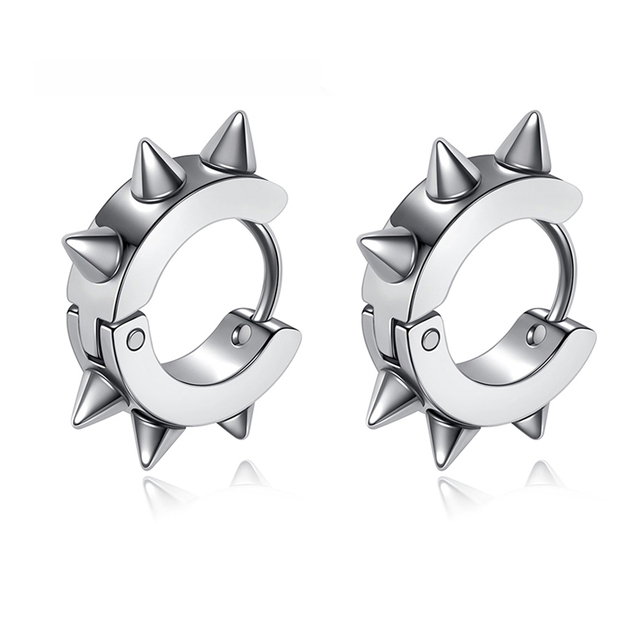Punk Women Men Earrings Ear Studs Spike Rivet Hoop Huggie Gothic Black Stainless Steel Earring Jewelry Gifts Accessories