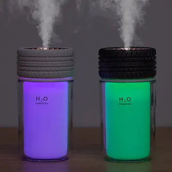 

Portable USB Mini Air Car Humidifier Tires Shape Household Large Capacity Ultrasonic Humidifier with LED Night Lamp