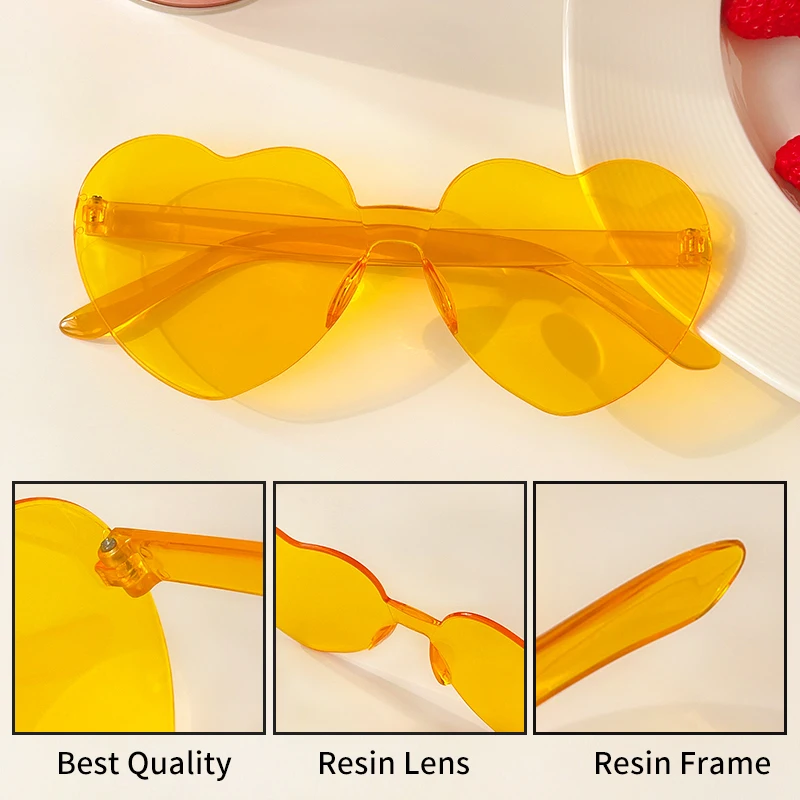 Women Fashion Party Sunglasses Fashion Sunglasses Polarized Heart Shape Tinted Vintage UV400 Rimless Female Sun Glasses