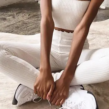 

Fall Women Streetwear Knitted Pencil Pants Solid Ruffles Long Black Pants Skinny Elastic High Waist Slim Pant