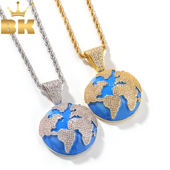 

THE BLING KING Drop Shipping New Earth Shape Pendant Necklaces For Men Gold Silver Color AAA Zircon Necklace Fashion Jewelry