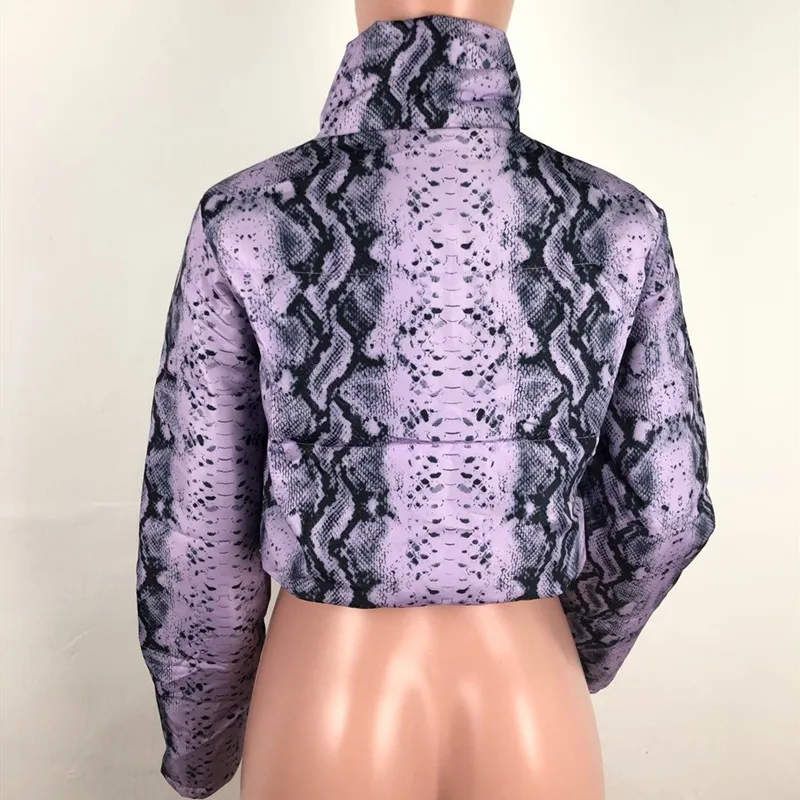 ANJAMANOR фиолетовый змеиный принт женские куртки и пальто зимняя одежда короткая дутая обрезанная куртка-пузырь верхняя одежда D30-AI06