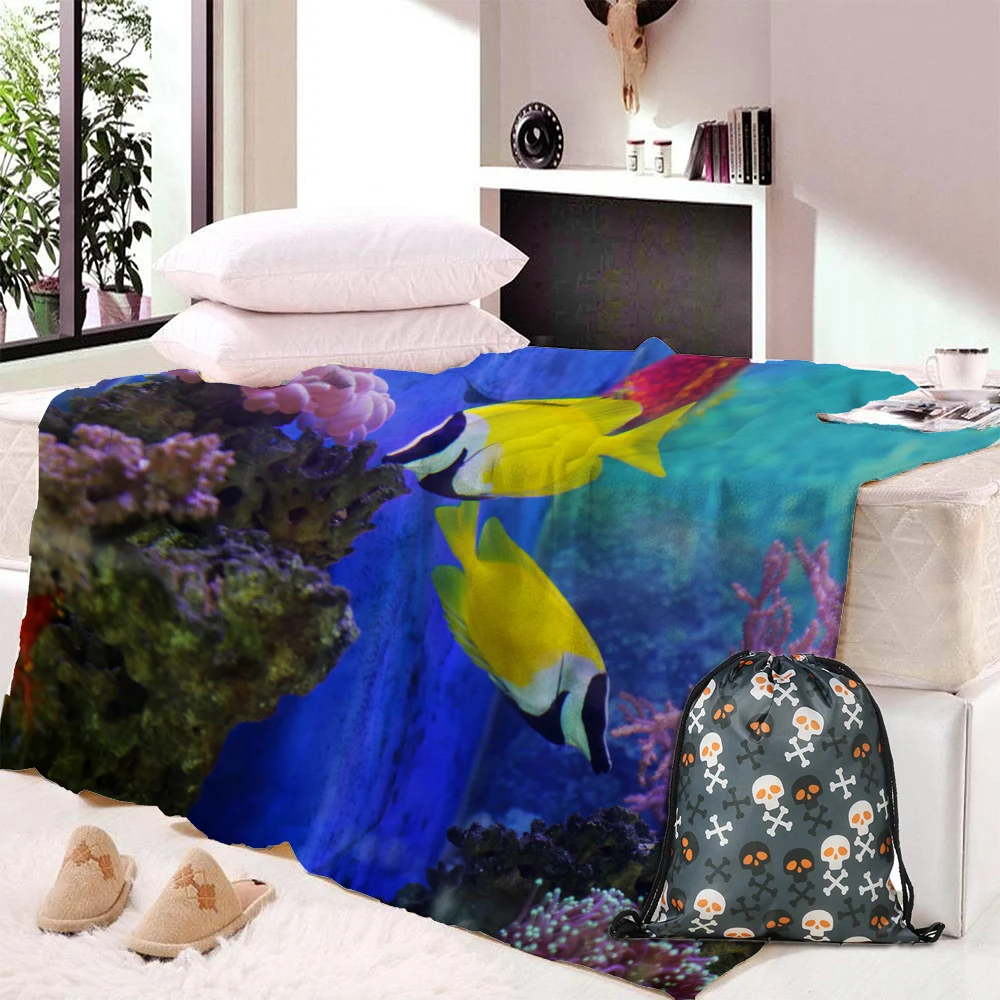 

Sea Life 3D Print Shell Shrimp Microfiber Home Blanket Girls Wearable Coral Hooded Fleece Blanket