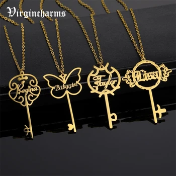 

Customized Personalized Fashion Multiple Style Stainless Steel Gold Name Key Necklaces for Friends Nameplate Pendant Jewelry New