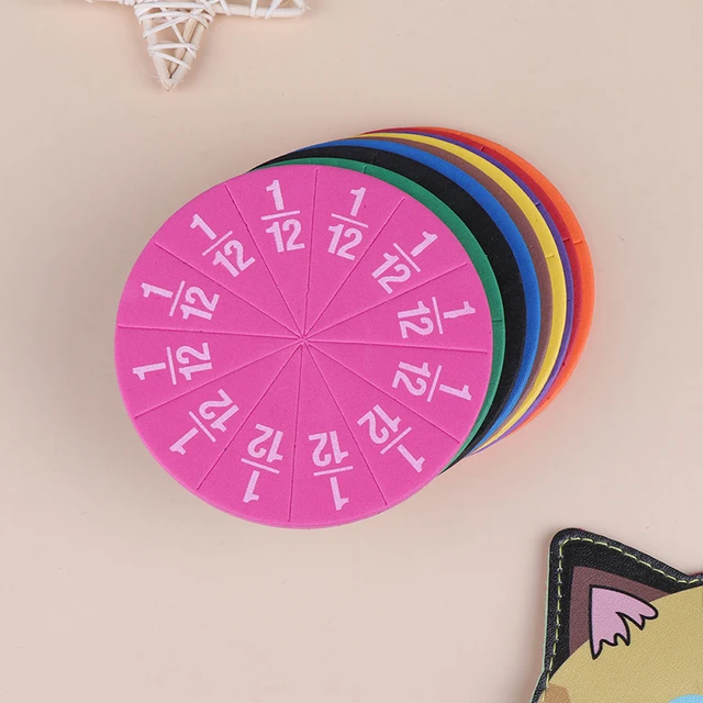 9pcs/12Pcs Early Education Learning Counting Math Toy Round Rainbow Magnetic Fraction Tiles 4