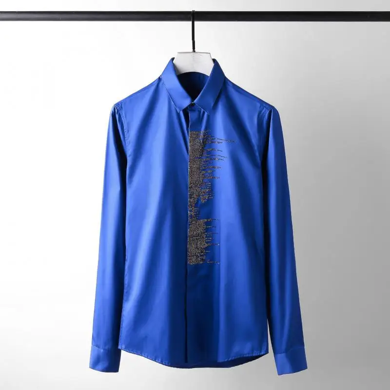 Minglu роскошные мозаичные алмазные мужские рубашки модные однотонные рубашки с длинными рукавами мужские белые черные мужские повседневные тонкие рубашки подходят