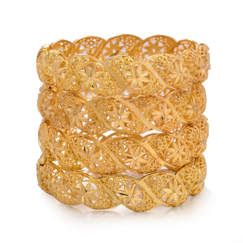 4Pcs/lot Ethiopian Africa Gold Color Bangles For Women Flower Bride Bracelet African Wedding Jewelry Middle East Items bangle bracelet zirconia bangle snake bangle bracelet