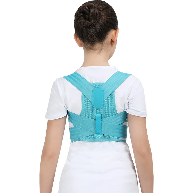 Регулируемый Детский Корректор осанки, пояс для поддержки спины, Ортопедический Корсет для детей, поясничный плечевой пояс для позвоночника - Цвет: Blue