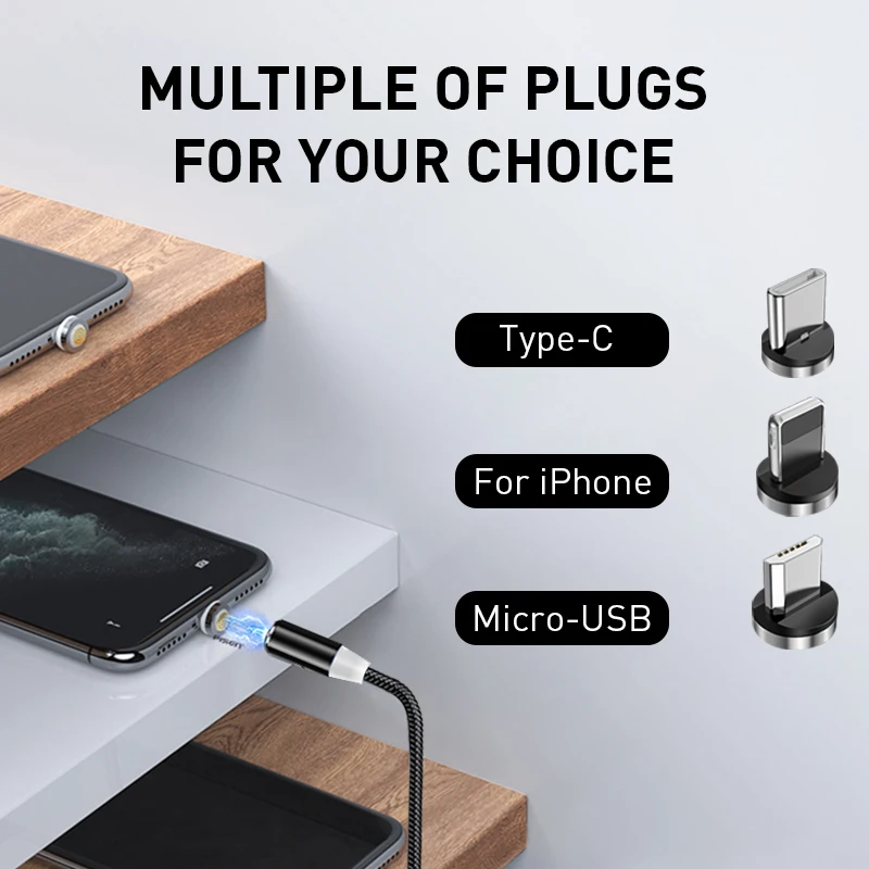 Магнитный кабель для быстрой зарядки Type C Micro USB 2 м красный нейлоновый провод Lightning