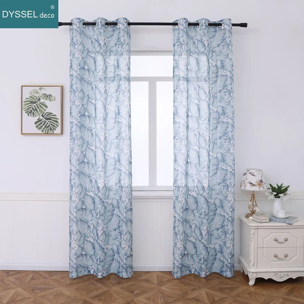 Modern Natural Floral Printting Europe Style Voile Tulle Sheer Gromment Rod Pocket Windows Curtain For Livingroom Bedroom 4