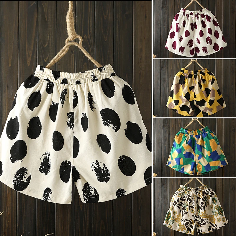 

Women's Casual Shorts Cotton and Linen Printed High Waist Shorts