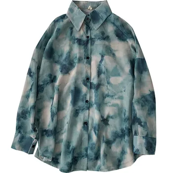 

Fashion Design Printed Chiffon Women Shirts Turn-Down Collar Long-Sleeved Loose Casual All Match Female Clothing Outwear Tops