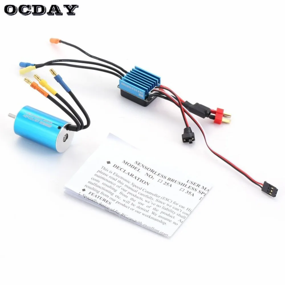 

3100KV/3930KV Sensorless Brushless Motor with 35A Brushless ESC Electric Speed Controller for 1/14 1/16 1/18 RC Car Truck ht