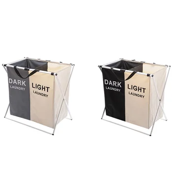 

Laundry Basket Two Grids Dirty Clothes Storage Basket Organizer Basket Collapsible Waterproof Folding Large Laundry Hamper