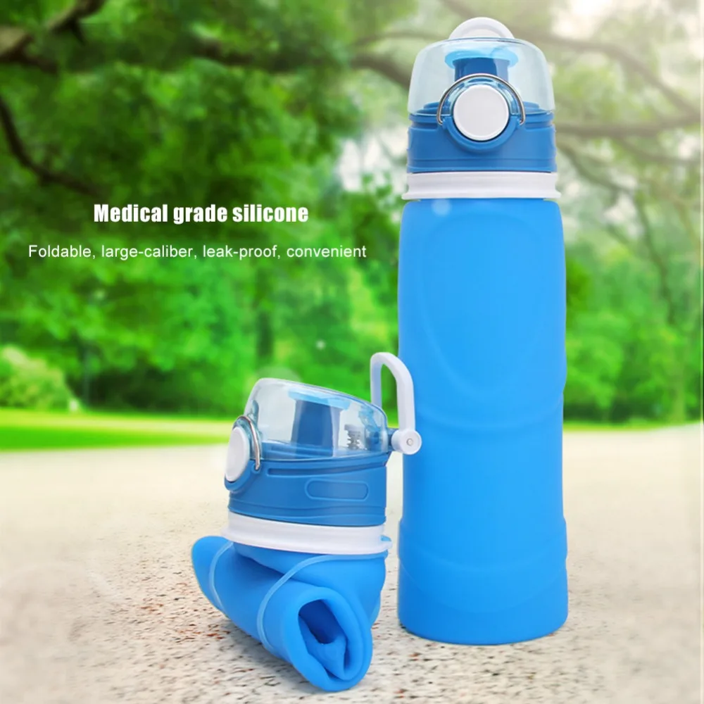 25 oz / 750ml Portable Eco-Friendly Silicone Folding Water Bottle Leak-Proof Outdoor Sports Bottle Suitable for Hiking Travel