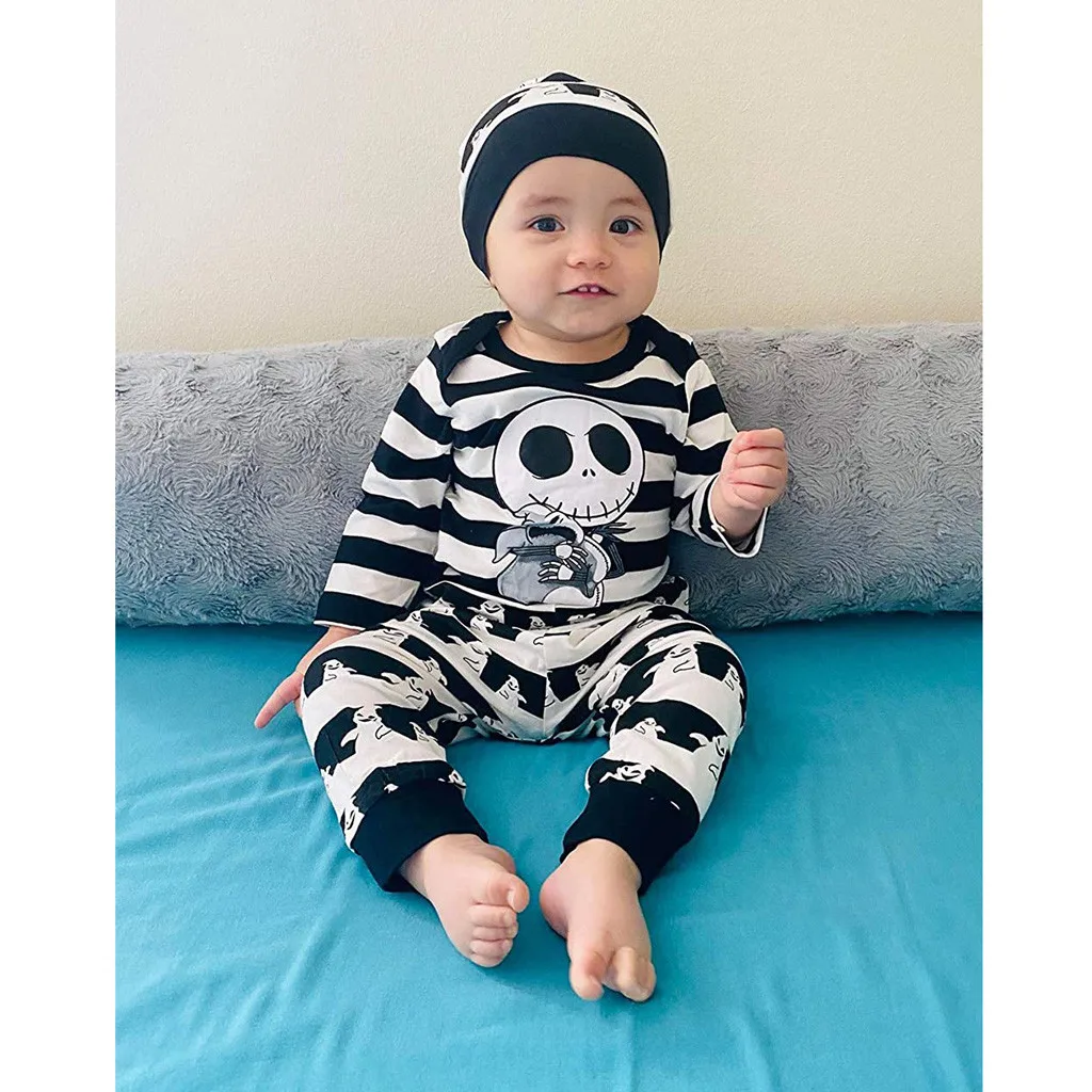 Party-wear Clothes Newborn Infant Baby Boys Costume Suits Cartoon Romper Pants Hat Halloween Skull Outfits Set детская одежда