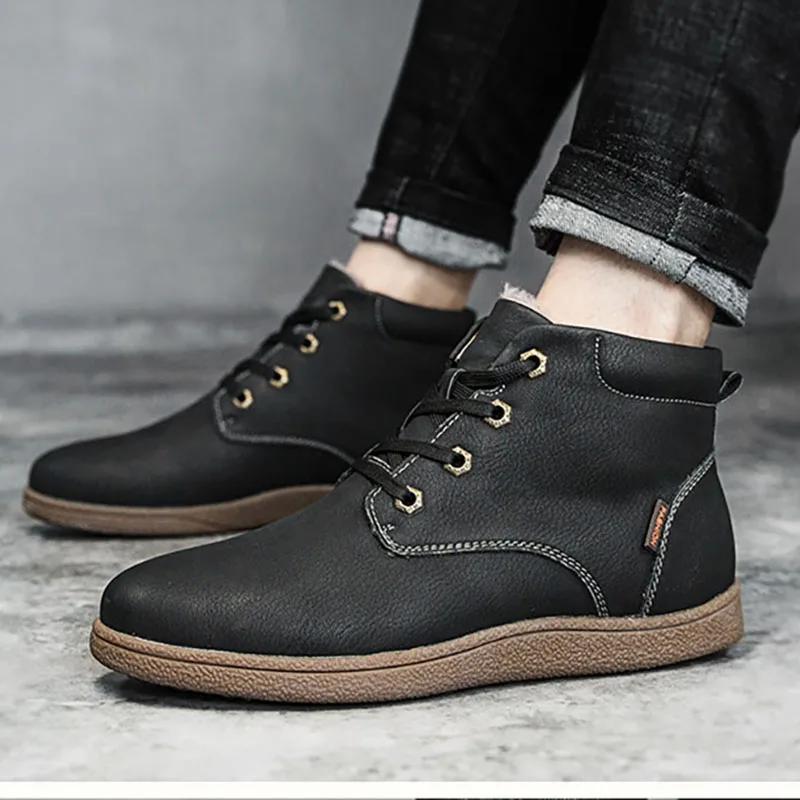 39-47 ботинки зимние Нескользящие удобные теплые зимние ботинки для мужчин# NX909 - Цвет: Black with fur