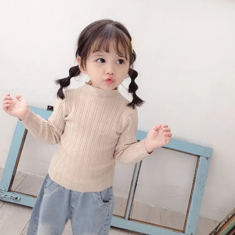 

Childrenswear 2019 Spring And Autumn New Style GIRL'S Sweater Solid Color Pullover Loose-Fit Medium-small Children Base Sweater