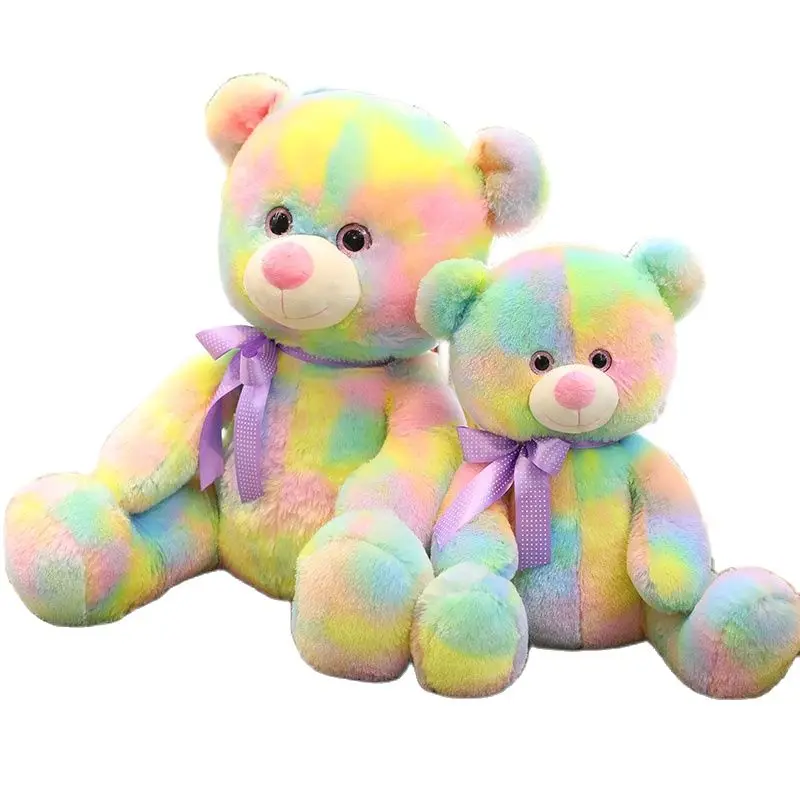 45cm 60cm Rainbow Bear Teddy  New Colorful  Stuffed Plush With Bow Soft Doll Toy