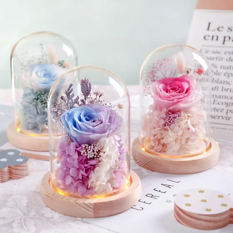 Rose Flower Night Lights With Glass Cover Modern Design Valentine's Gifts Handmade Eternal Soap Boxes Wedding Decoration | Дом и сад