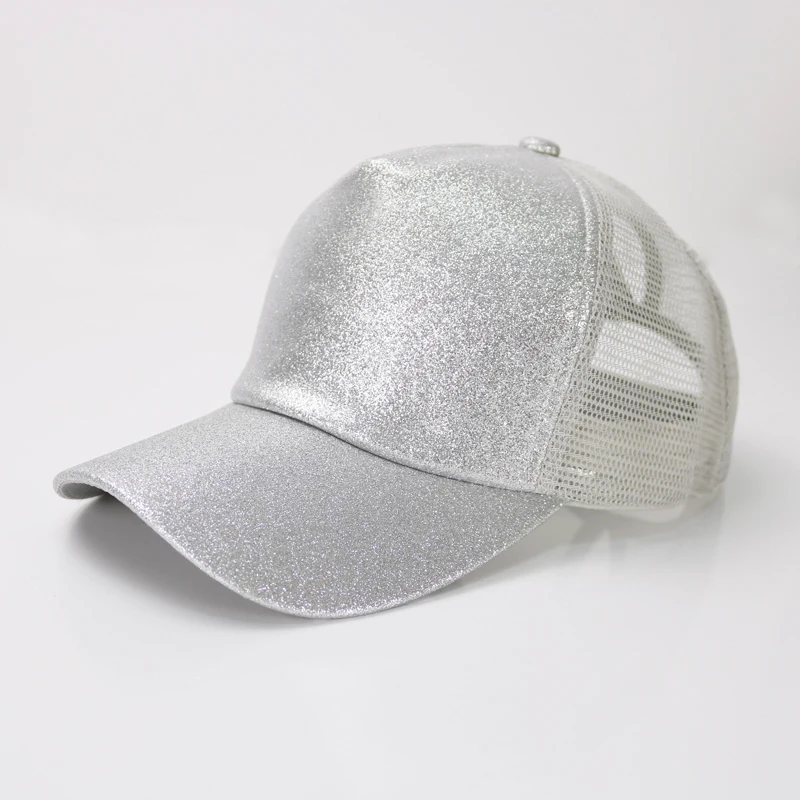 Женская бейсбольная кепка Ponytail Messy Bun Snapback, летние сетчатые шляпы, Повседневная Спортивная Кепка с блестками, Прямая, шапка, уличная одежда шляпа