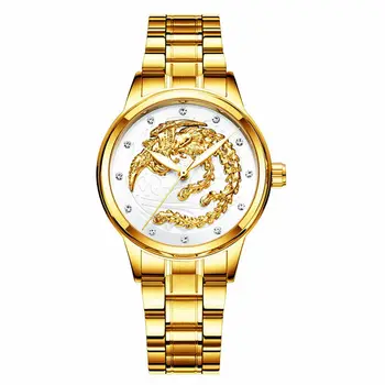 

FNGEEN Brand Fashion Casual Dragon Phoenix Couple Quartz Watches Women Stainless Steel Band Luminous Waterproof Wristwatch