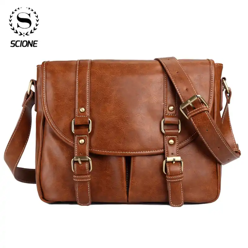 mens faux leather messenger bag
