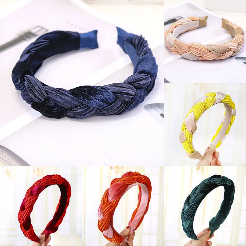 

Soft Head Wrap Women Headband Pleated Velvet Twist Braid Hair Hoop Crumpled Hair Accessories Wide-Brimmed Flannel Head Hoop