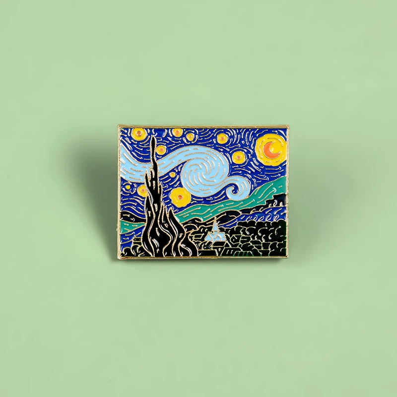 Ван Гог звездное небо булавка художественная живопись эмалированные булавки броши классические художественные броши для мужчин и женщин Подарочные ювелирные изделия нагрудные значки