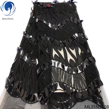

Beautifical nigerian lace fabrics 2019 high quality sequin laces fabrics african tulle laces dress for women 5yards/lot ML35N59