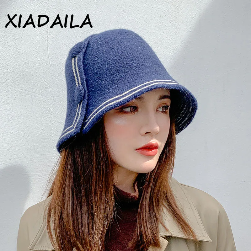 

Female fisherman hat autumn and winter all-match cute button design fashion wide brim basin hat bucket hat