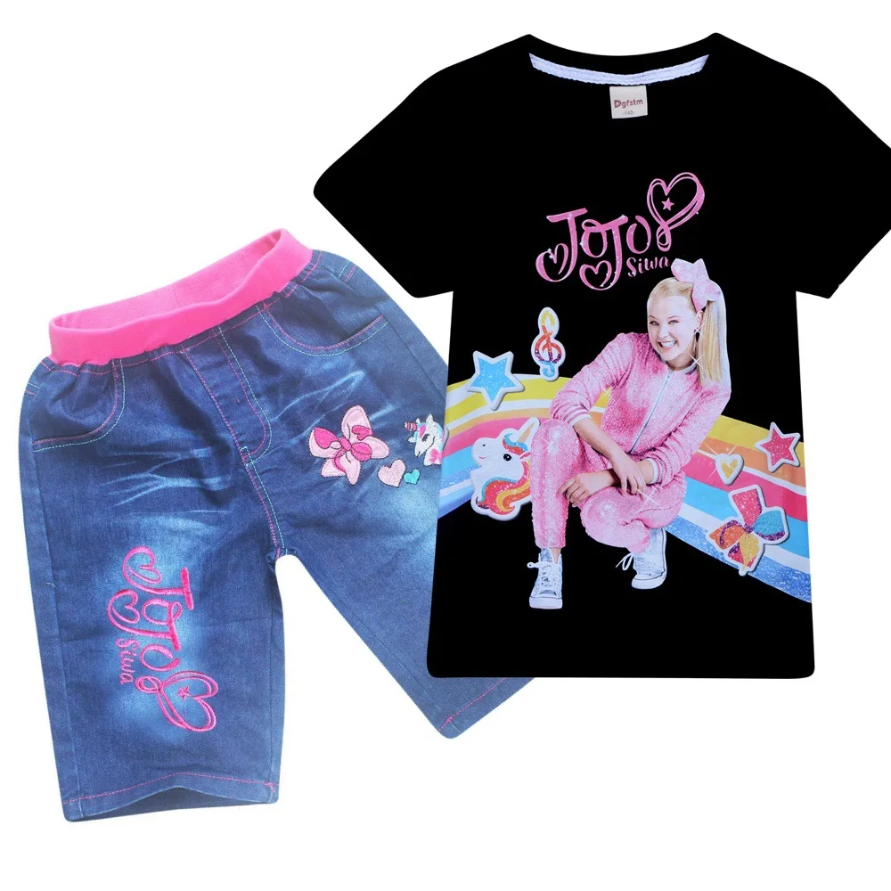 JOJO siwa/Новинка года, лидер продаж, одежда для маленьких девочек футболка для больших детей, джинсы рождественские топы для маленьких девочек, 2 предмета, одежда комплекты, рубашки для малышей - Цвет: 8493